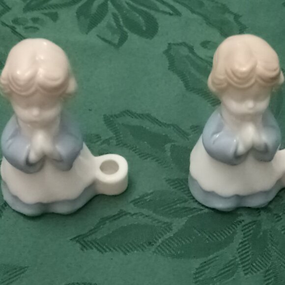 Vintage porcelain blue and white figurines, 2 girls mini candle holders - Picture 1 of 3